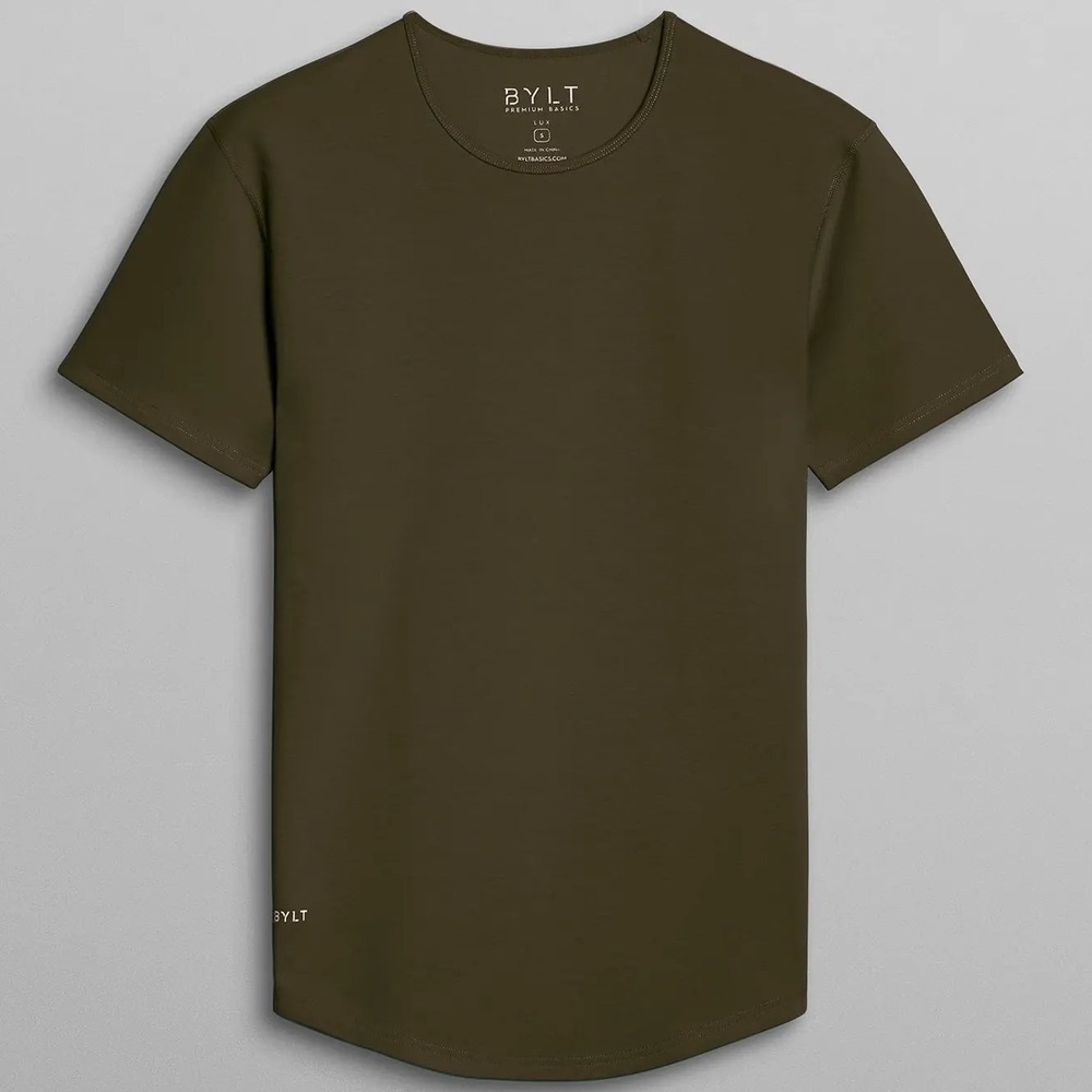BYLT Drop-cut Crewneck T-shirt Medium Olive Green Athletic Workout Short Sleeve